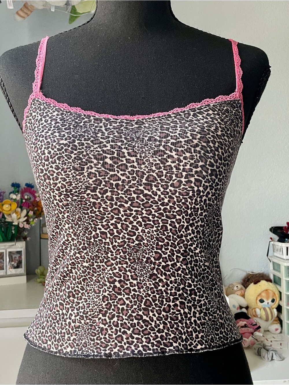 Edikted Leopard Print Pink-Trim Cami Tank Top Women's Size XS